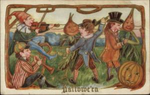 Halloween Kids Dance w/ Vegetable People c1915 Postcard