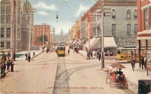 Joliet Illinois Jefferson Street Trolley Hammon #1168 1908 Postcard 21-13102