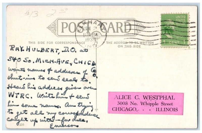 1939 New Year Greetings Cute Baby Green Bay Health Seal Elkhart IN Postcard 