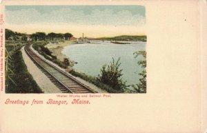 Water Works Salmon Pool Bangor, Maine Railroad Tracks Postcard 10c1-470