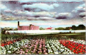 Postcard advert IL Rockford - Buckbee's Seed Warehouse Greehouse Trial Gardens