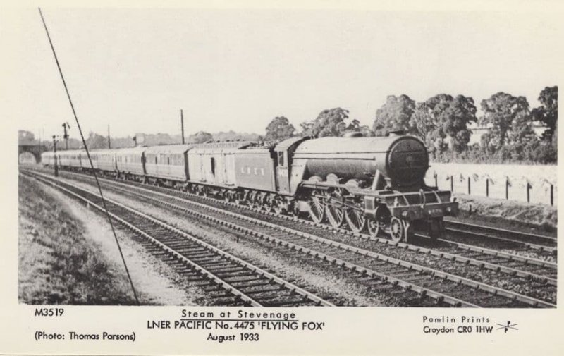 LNER Pacific Flying Fox Train 4475 at Stevenage Herts Photo Postcard