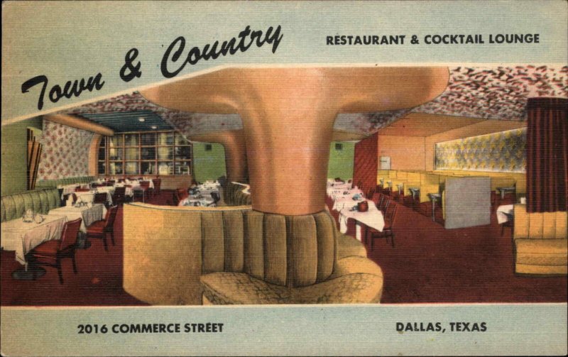 Dallas Texas TX Town & Country Restaurant Linen Postcard