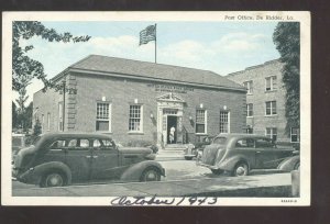 DE RIDDER LOUISIANA US POST OFFICE DOWNTOWN FLAG FLYING OLD CARS POSTCARD