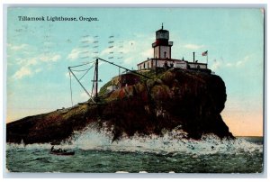 Tillamook Oregon OR Postcard Tillamook Lighthouse Boating Scene 1915 Antique