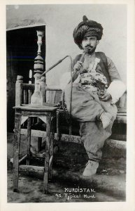 RPPC Postcard Kurdish Man Smoking Hookah Pipe Kurdistan 43 Typical Kurd