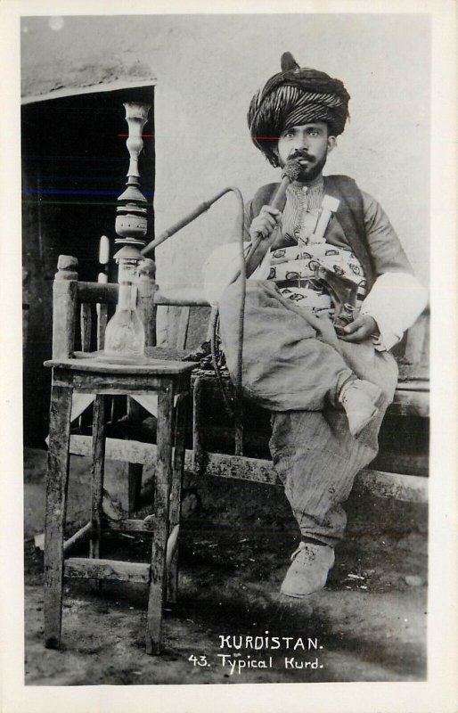 RPPC Postcard Kurdish Man Smoking Hookah Pipe Kurdistan 43 Typical Kurd