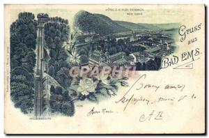 Old Postcard Gruss Aus Bad Ems Malbergbahn Z O Hotel Vier Thrumen Map 1899