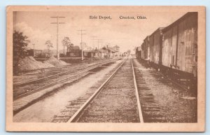 CRESTON, OH Ohio ~ ERIE RAILROAD DEPOT Train Tracks c1910s Cars Postcard