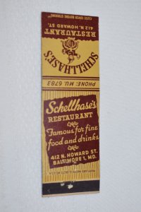 Schellhase's Restaurant Baltimore Maryland 20 Front Strike Matchbook Cover