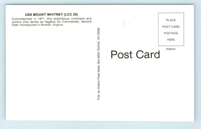 Postcard USS Mount Whitney (LCC 20) Amphibious Command Ship X83