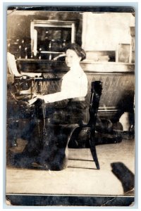 c1910's Woman Playing Grand Piano Parlor RPPC Photo Unposted Antique Postcard