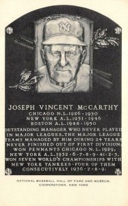 JOSEPH VINCENT McCARTHY BASEBALL HALL OF FAME PLAQUE ARTVUE POSTCARD (1950s)