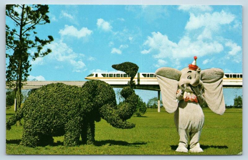 Postcard FL Walt Disney World Strolling Topiary Lane Dumbo Elephant Monorail M05