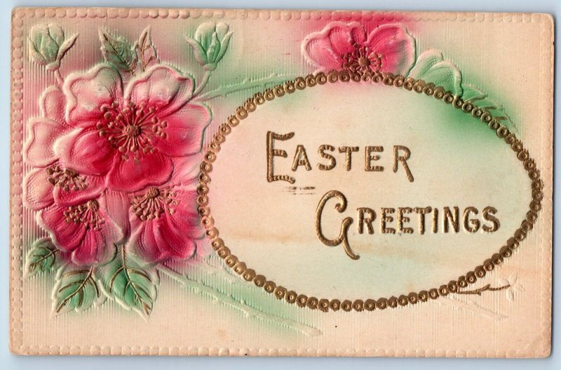 Tacoma WA Postcard Easter Greetings Egg Flowers Airbrushed Embossed 1910