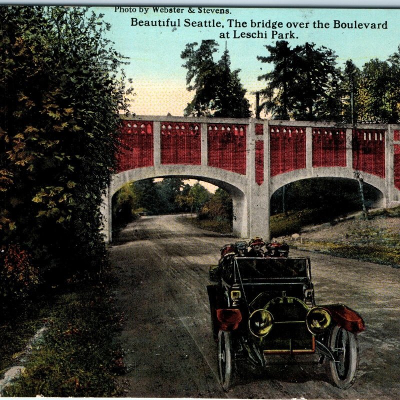 c1900s Seattle, WA Leschi Park Blvd Bridge Auto Touring Car PC Expo Cancel A88