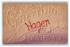 c1910 Embossed, Greetings from Hagen West Virginia WV Posted Postcard 