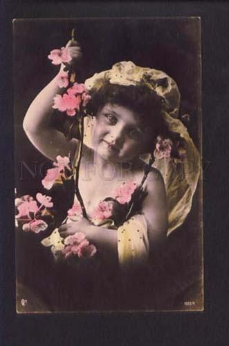 073686 GIRL as FAIRY in Flowers Vintage PHOTO tinted