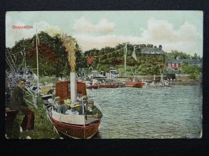 London SHEPPERTON Red Lion Hotel & River Thames Steam Boat Scene - Old Postcard