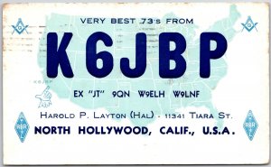 1957 QSL Radio Card K6JBP Hollywood California Amateur Radio Posted Postcard