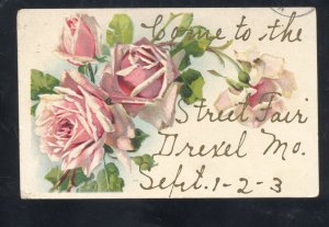 DREXEL MISSOURI 1909 STREET FAIR VINTAGE ADVERTISING POSTCARD MARSHALL MO.