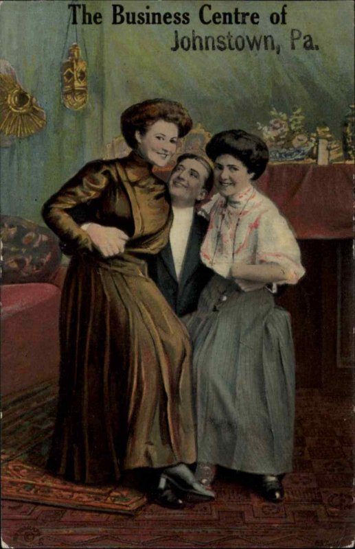 Johnstown Pennsylvania PA Man Two Beautiful Women Threesome c1910 Postcard