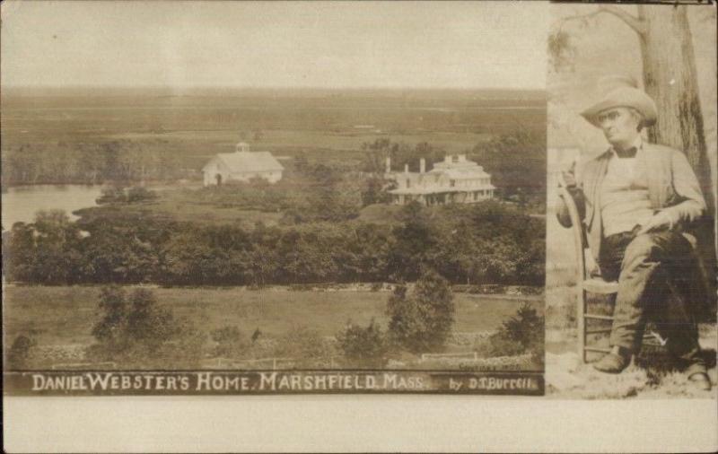 Marshfield MA Daniel Webster Home c1910 Real Photo Postcard