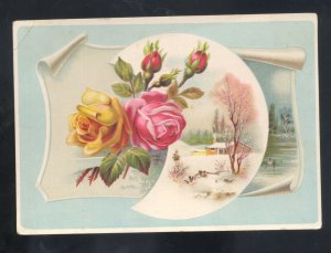 TOLEDO WOOLSON SPICE COMPANY LION COFFEE YELLOW PINK ROSE VICTORIAN TRADE CARD