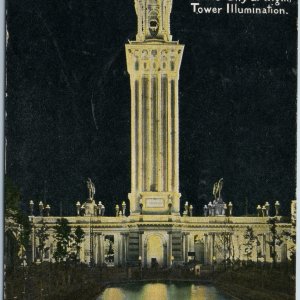 c1920s Chicago, IL Night White City Tower Lights Illumination Electric PC A196