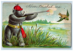 1908 Write Away Duck Hunting Bear Anthropomorphic Embossed Lisbon NY Postcard