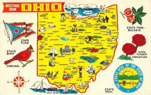 Ohio OH   WELCOME SIGN & STATE FLAG & MAP~Roadside Attractions   *3* Postcards