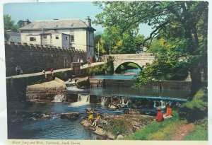 Vintage Postcard Children Relaxing By the River Tavy & Weir South Devon 1982