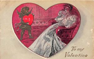 E71/ Valentine's Day Love Postcard 1907  Woman Cupid Heart 1