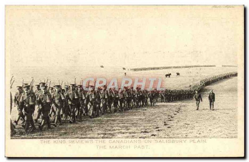 Postcard Old Army The King reviews the Canadians on Salisbury Plain the March...