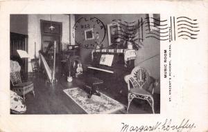 HELENA MONTANA ST VINCENT'S ACADMY~MUSIC ROOM~PIANO~HARP POSTCARD 1908