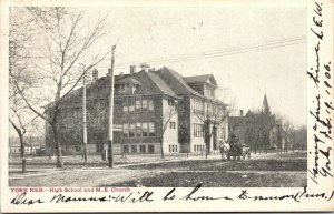 Vtg York Nebraska NE High School & M.E. Church Methodist Episcopal 1906 Postcard