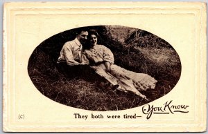 1910's They Both Were Tired You Know Sweet Couple Resting Posted Postcard