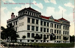 Vtg 1910s Main Education Building Lake County Zion City Illinois IL Postcard