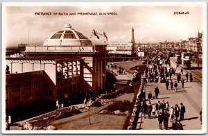 Entrance To Bath And Promenade Blackpool England Crowd RPPC Photo Postcard