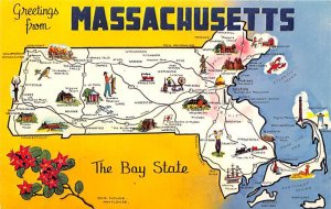 Greetings from Massachusetts, USA Map Unused 