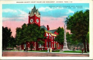 Vtg Postcard Madison County Court House & Monument Jackson TN Tennessee UNP Q12