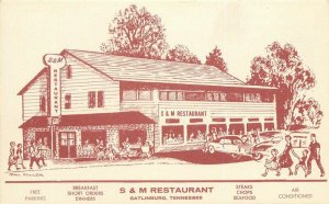 Autos Gatlinburg Tennessee 1950s S&M Restaurant Postcard Roadside Duckett 6535