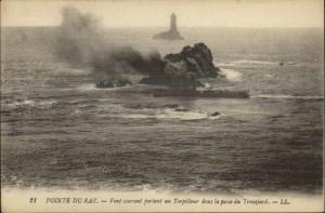 Pointe du Raz Lighthouse & Ship c1910 Postcard