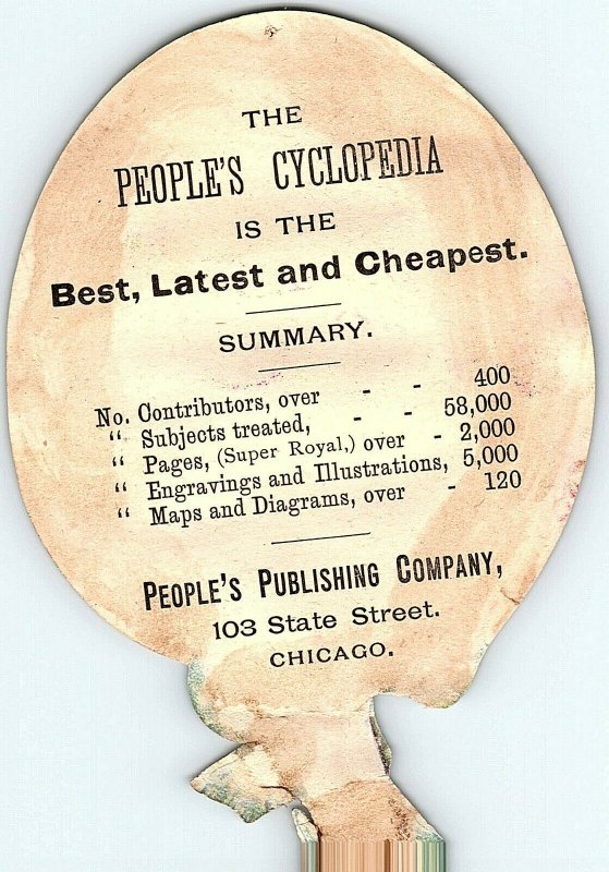 1880's Victorian Die-Cut Lady's Fan People's Cyclopedia Publishing Co. P145