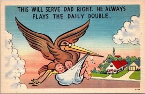 Humour Stork With Babies This Will Serve Dad Right He Always Plays Daily Double