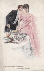 HARRISON FISHER 1908 ARTIST SIGNED USED POSTCARD THE CRITICAL MOMENT PUNCH BOWL