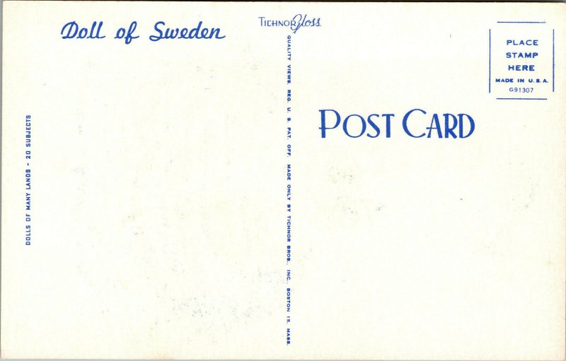 Vtg Dolls of Many Lands Doll of Sweden 1950s Unused Postcard
