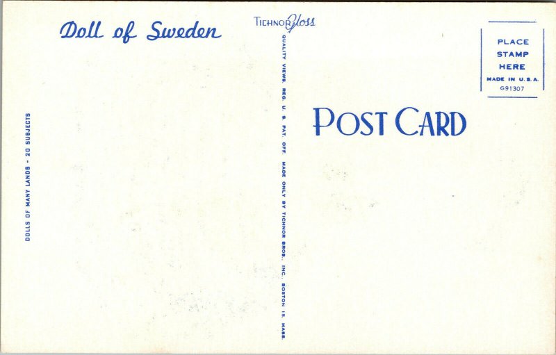 Vtg Dolls of Many Lands Doll of Sweden 1950s Unused Postcard