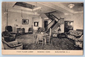 c1940 Burlington New Jersey NJ Postcard First Floor Lobby Masonic Home Interior