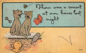 Vintage Postcard 1917 Kittens Talking There Was A Concert At House Last Night